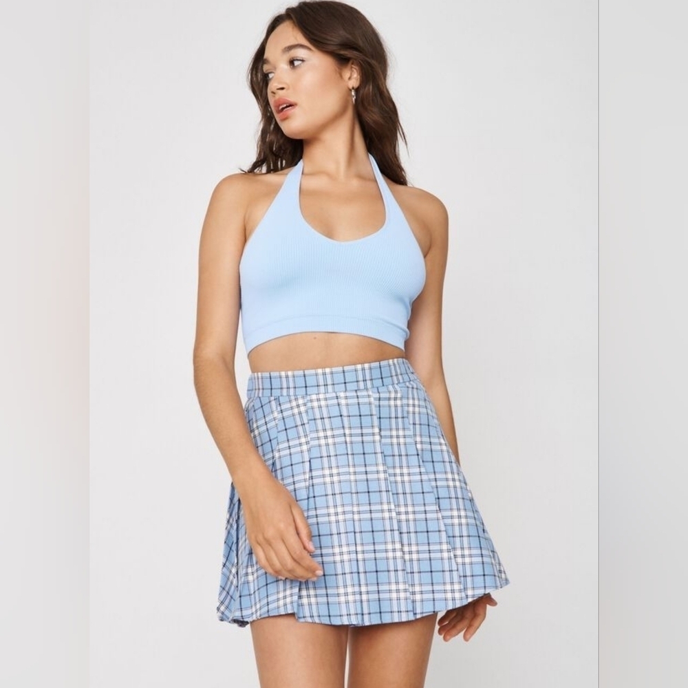 Garage Brittany Pleated High-Rise Mini Skirt In‎ Serenity Plaid Size XS
